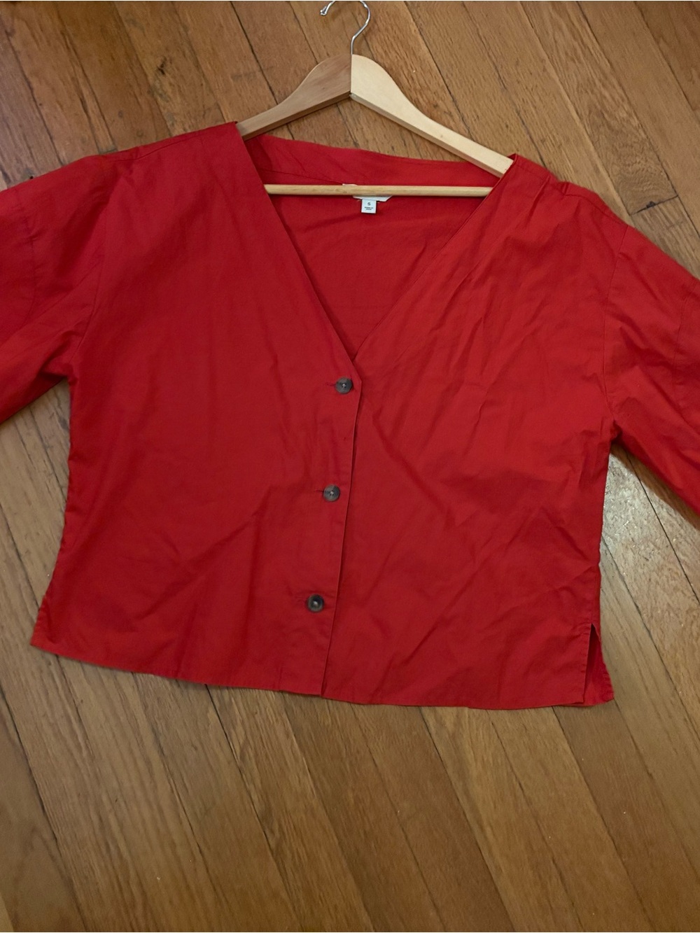 Banana Republic Red Button-Front V-Neck volume sleeve top